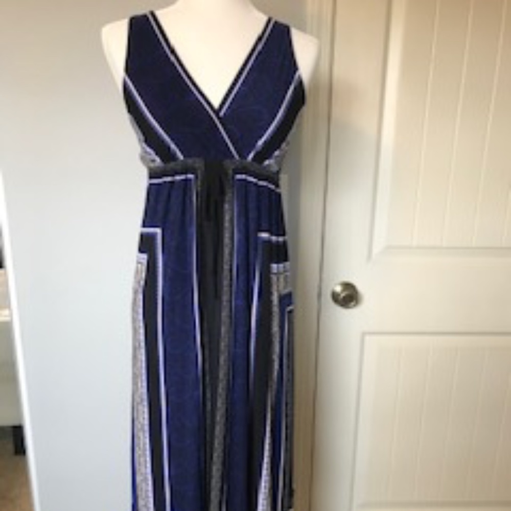 INC Womens V-Neck Empire Waist Maxi Dress Black Navy, Royal Blue White XS
